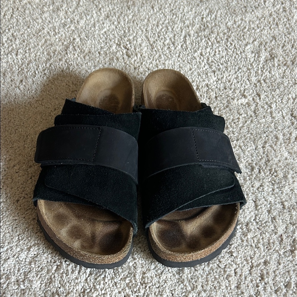 Unisex Birkenstock Kyoto Slide Black Suede Women’s 8 Men’s 6 Euro 38R (open)